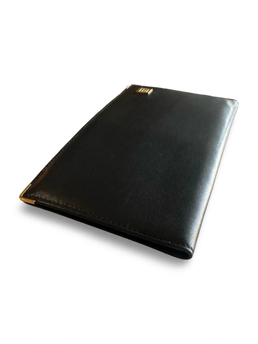 Dunhill Black Leather Long Card Organizer with Gold Accents Unisex